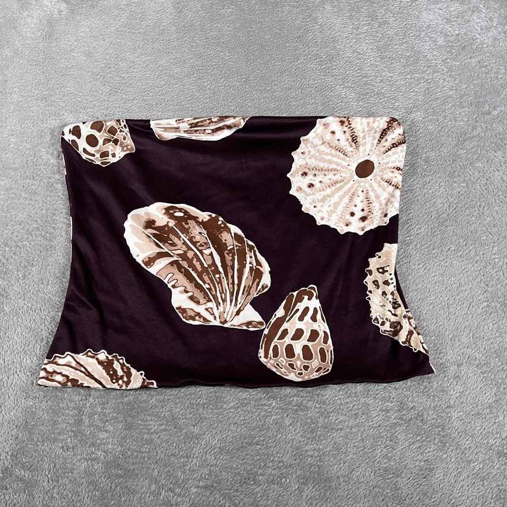 Luz Tube Top Womens XL Brown Seashell Print Strapless Stretchy Beachwear‎